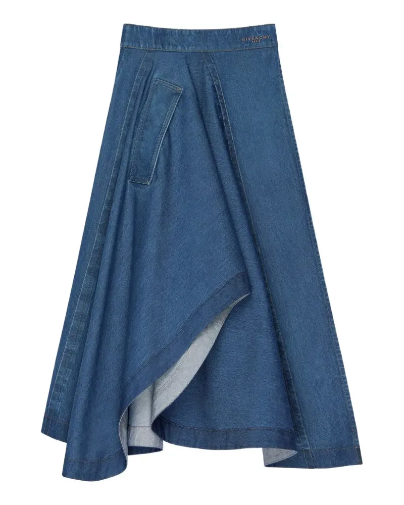Givenchy Langer asymmetrischer Rock aus mittelblauem Denim Blau