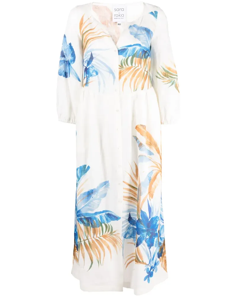 Sara Roka Kleid mit Palmen-Print - Weiß Weiß