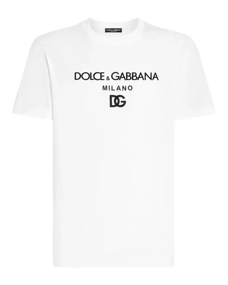 Dolce & Gabbana Geripptes T-Shirt mit Logo-Stickerei - Weiß Weiß
