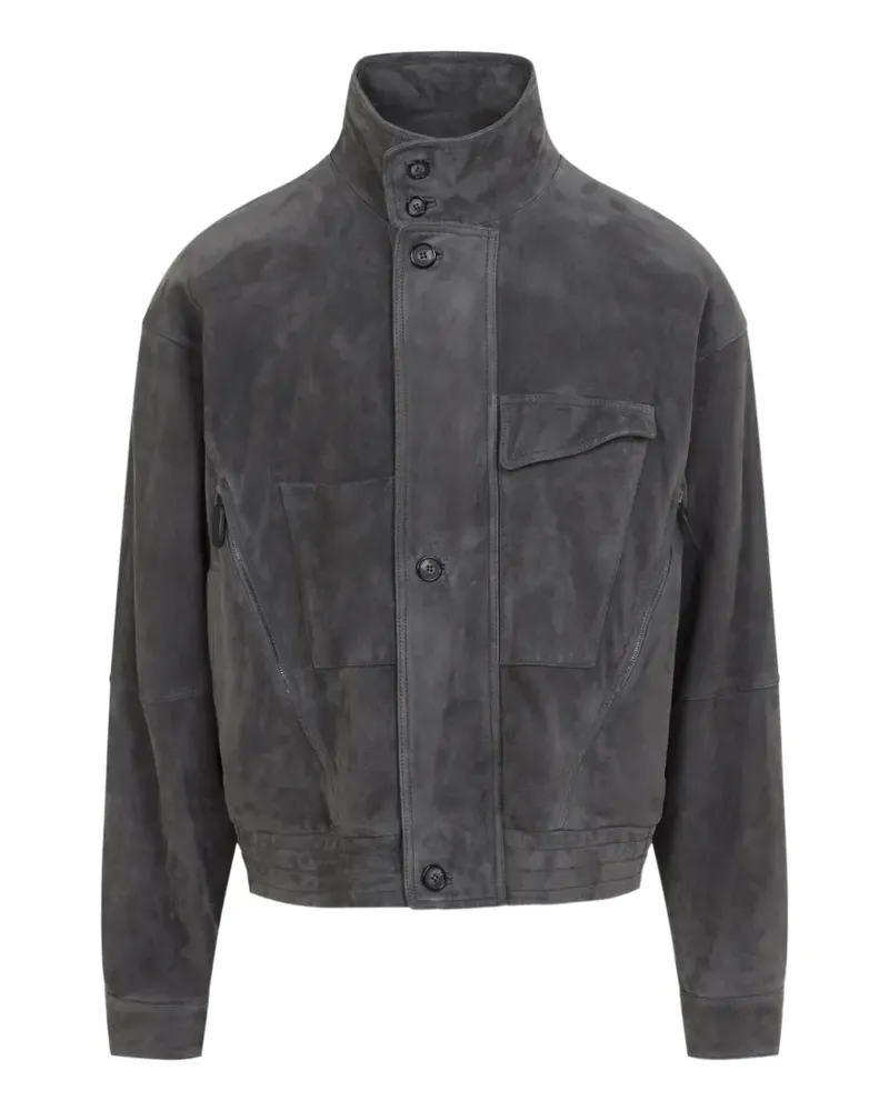 Giorgio Armani suede-finish button-up leather jacket - Grau Grau