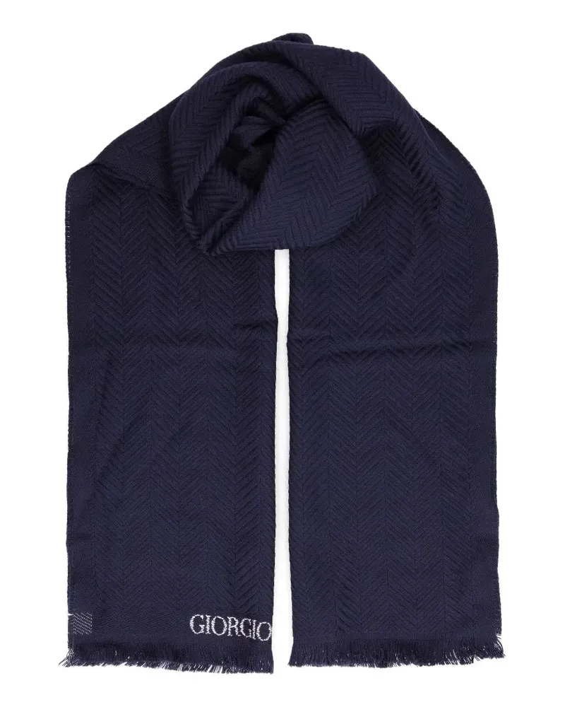 Giorgio Armani herringbone-knit fringed scarf - Blau Blau