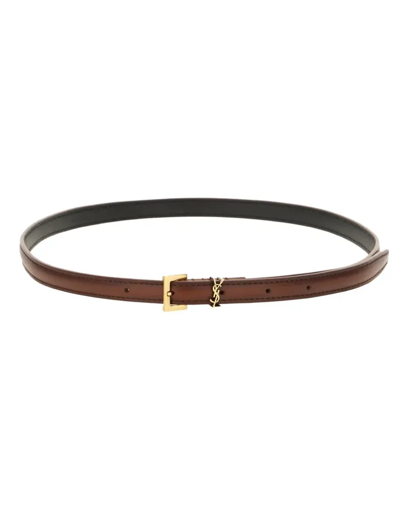 Saint Laurent Cassandre aged-effect leather buckle belt - Braun Braun