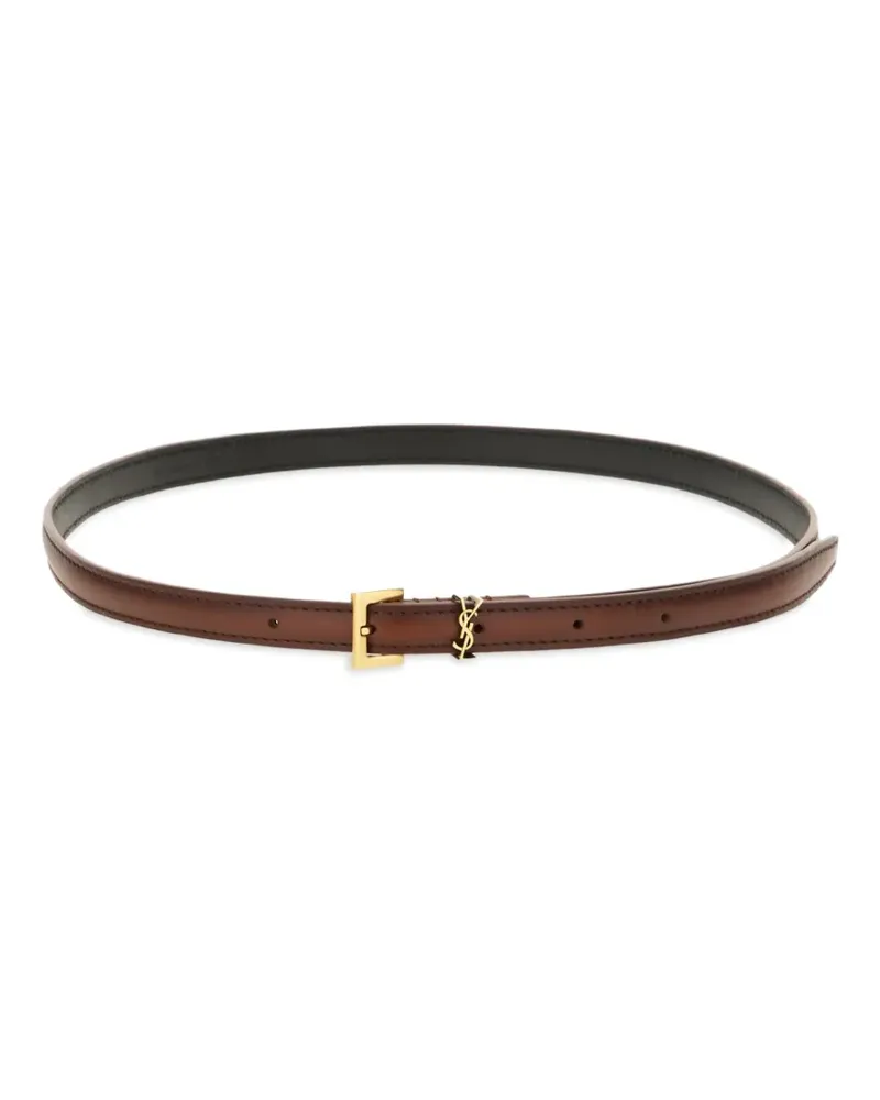 Saint Laurent Cassandre aged-effect leather buckle belt - Braun Braun