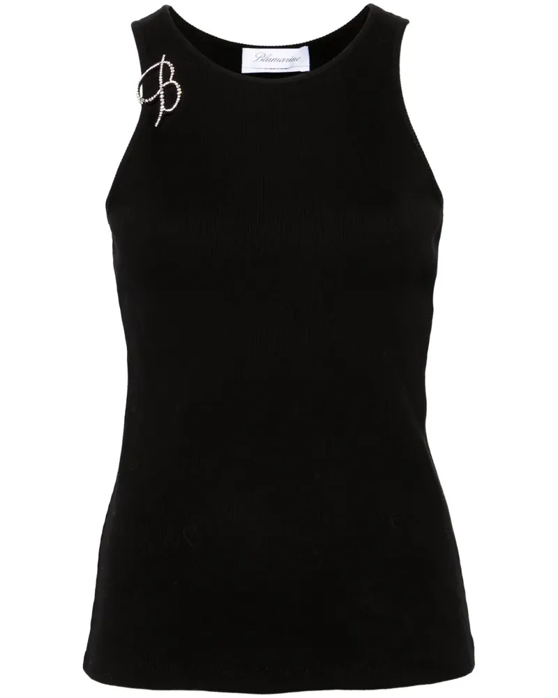 Blumarine Fein geripptes Tanktop mit Logo-Brosche - Schwarz Schwarz