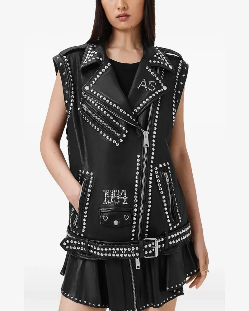 AllSaints Bikerweste mit Nieten - Schwarz Schwarz