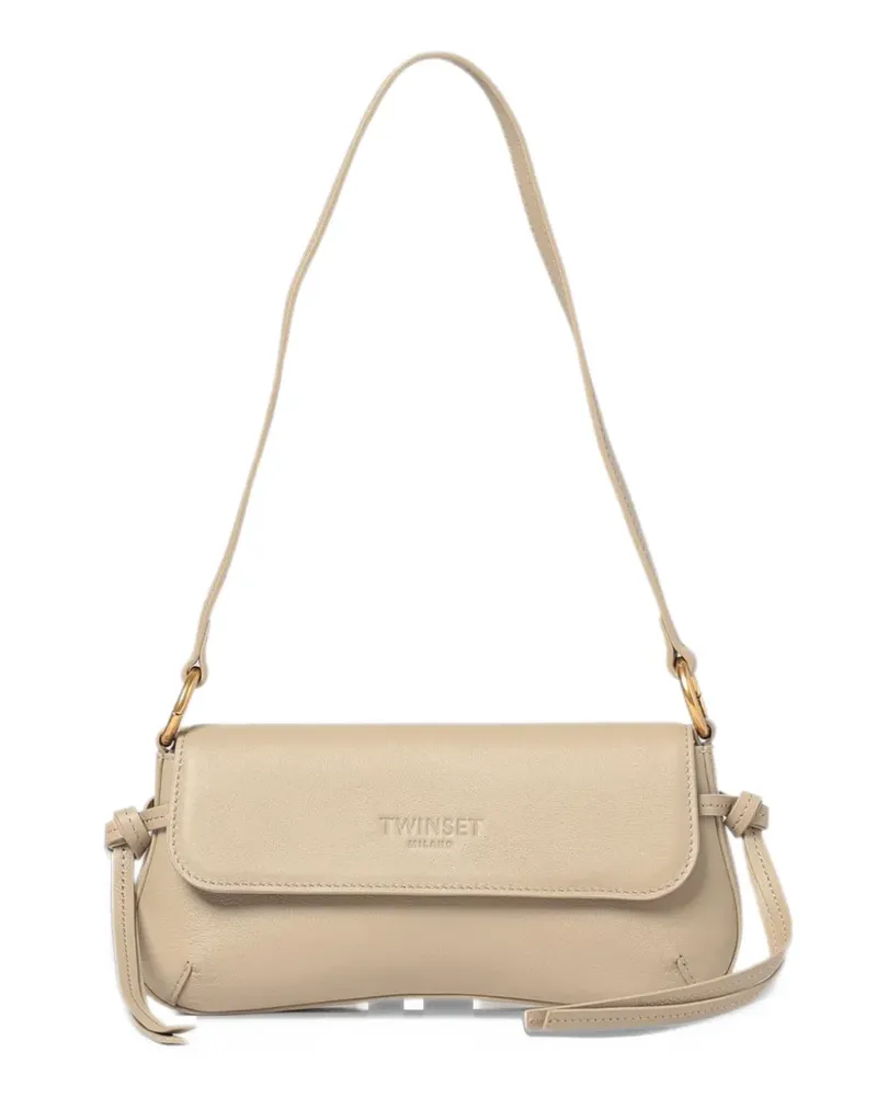 Twin-Set leather shoulder bag with flap - Nude Nude