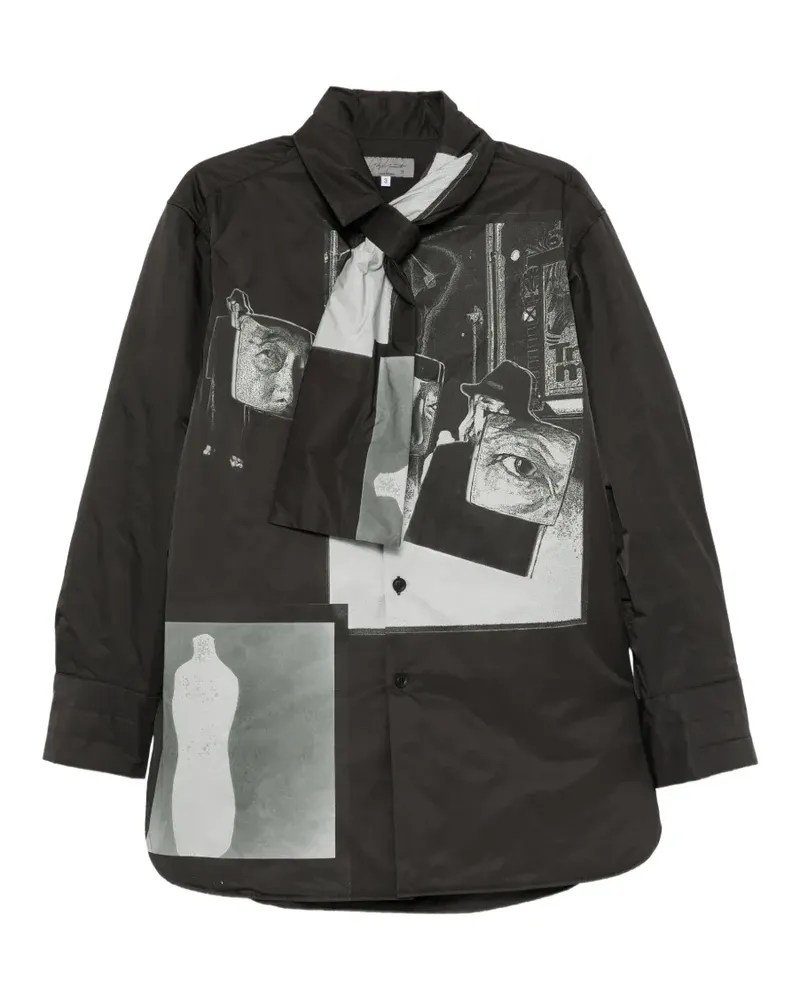 Yohji Yamamoto Wattiertes Hemd mit Stola - Schwarz Schwarz