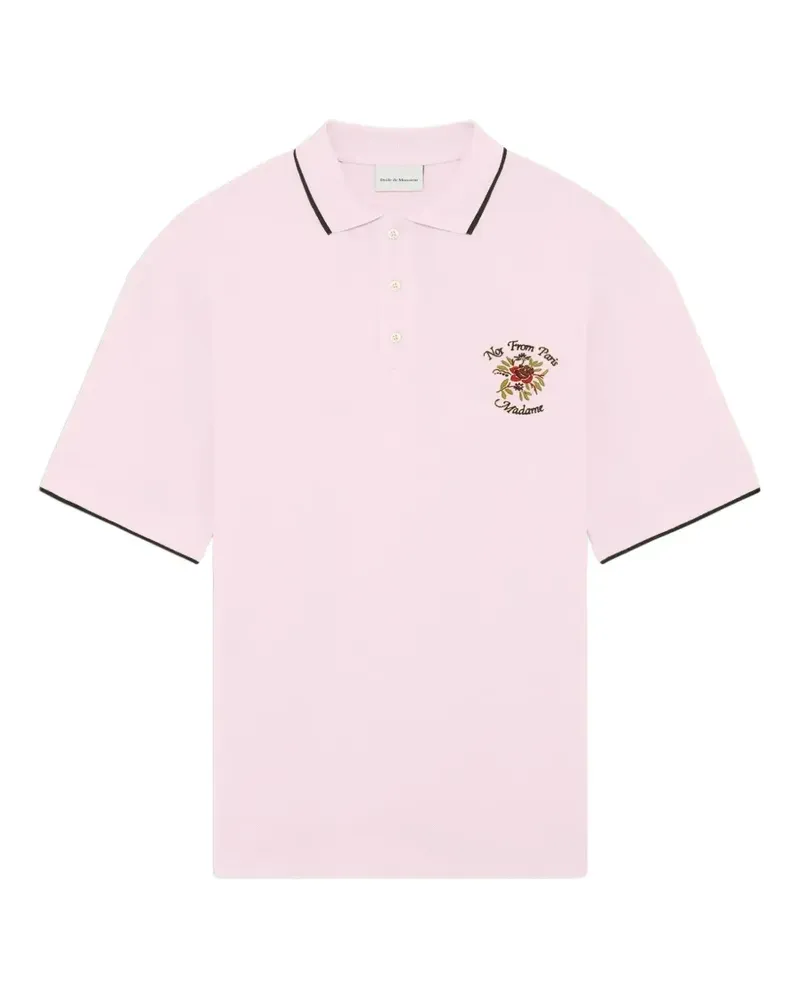 Drôle de Monsieur rose-embroidered contrast polo shirt - Rosa Rosa