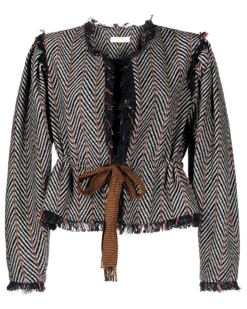 Ulla Johnson Cropped-Jacke mit Fischgrätenmuster - Schwarz Schwarz