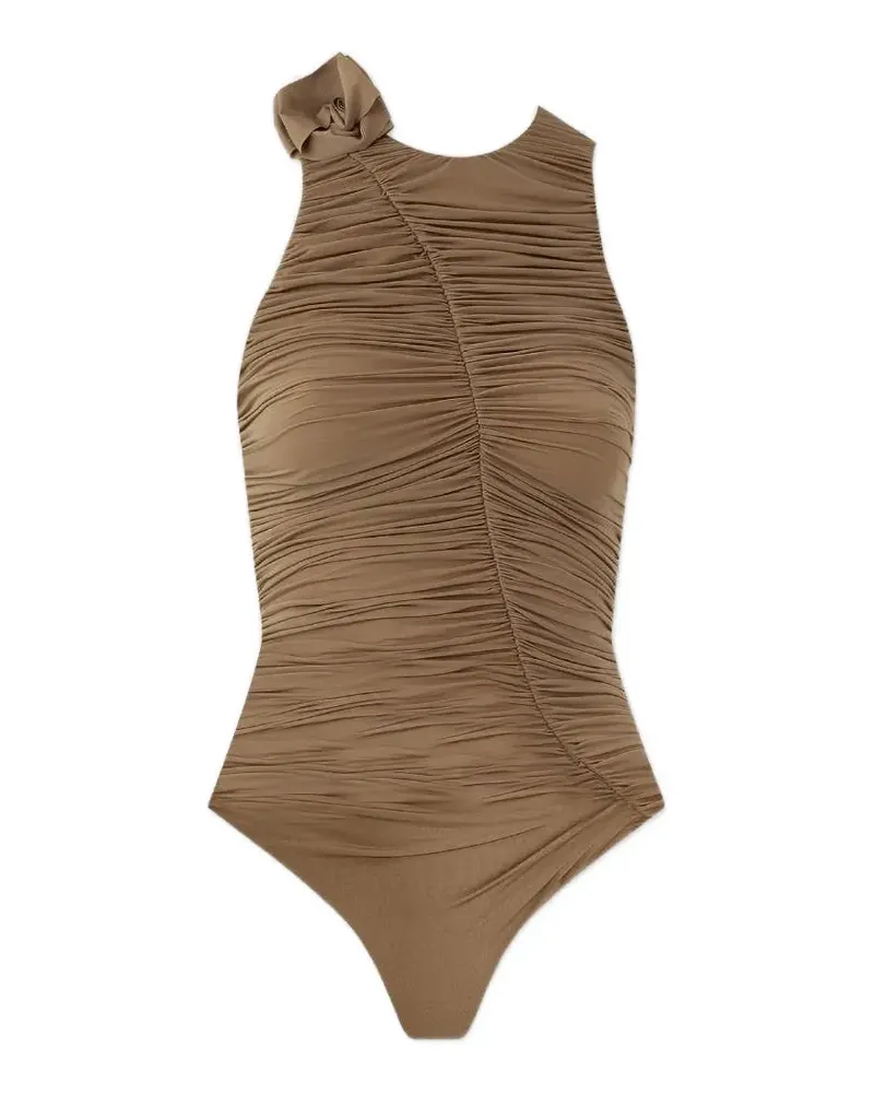 Maygel Coronel Coco ruched floral-detail swimsuit - Braun Braun