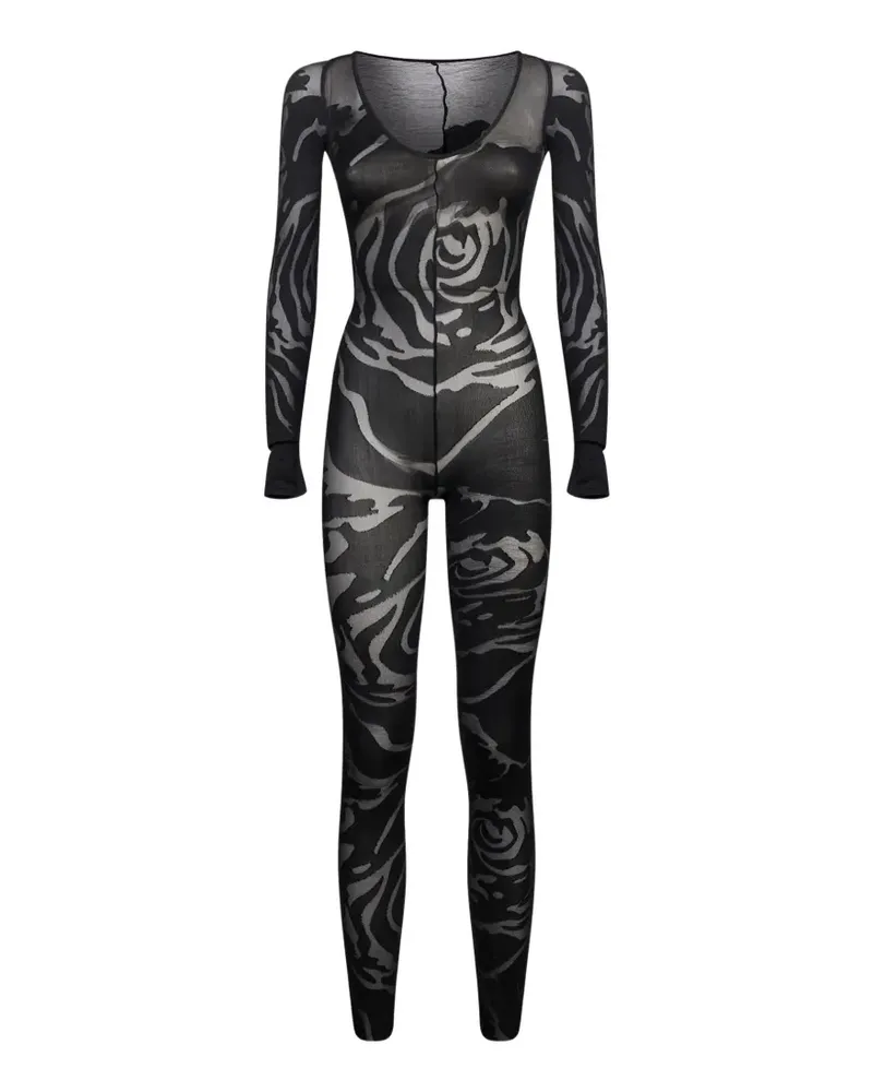 Wolford rose-patterned semi-sheer jumpsuit - Schwarz Schwarz