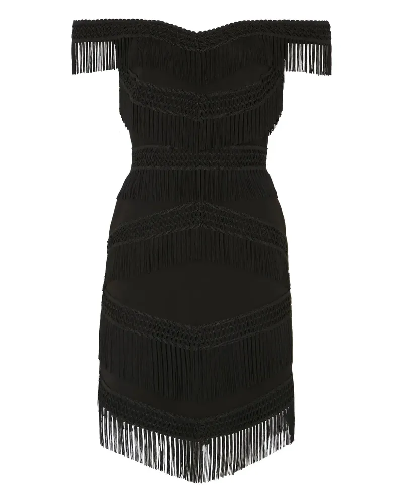 Temperley London off-shoulder fringed dress - Schwarz Schwarz