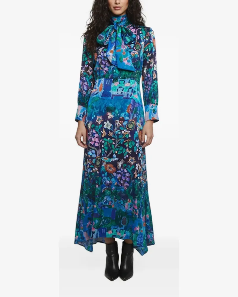 Peter Pilotto floral-print textured midi dress - Blau Blau
