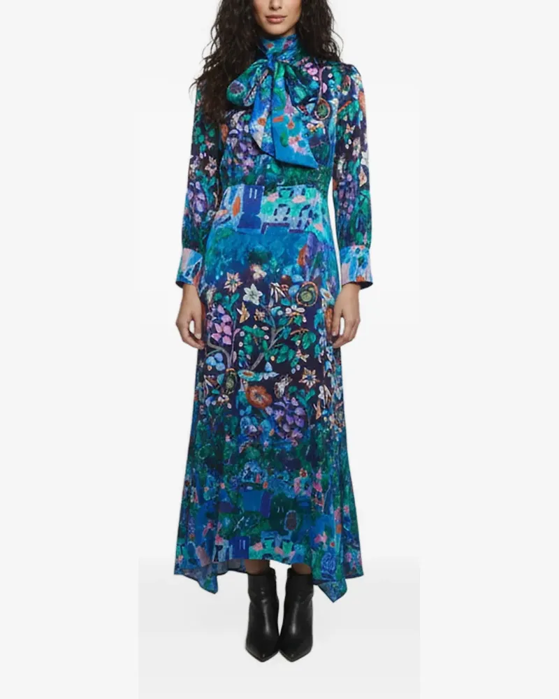 Peter Pilotto Strukturiertes Midikleid mit Blumenprint - Blau Blau