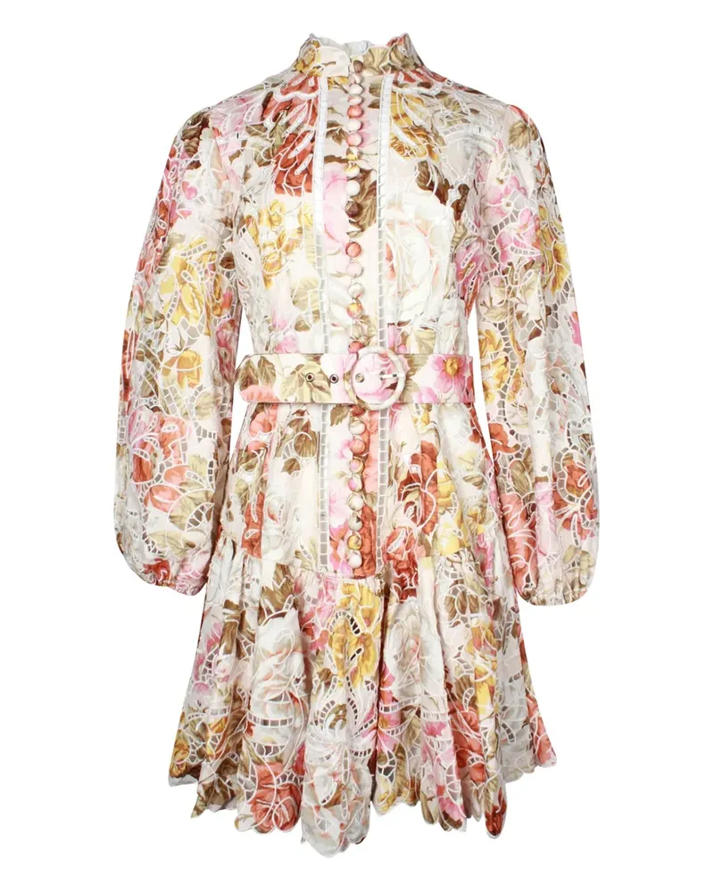 Zimmermann floral-print belted mini dress - Weiß Weiß