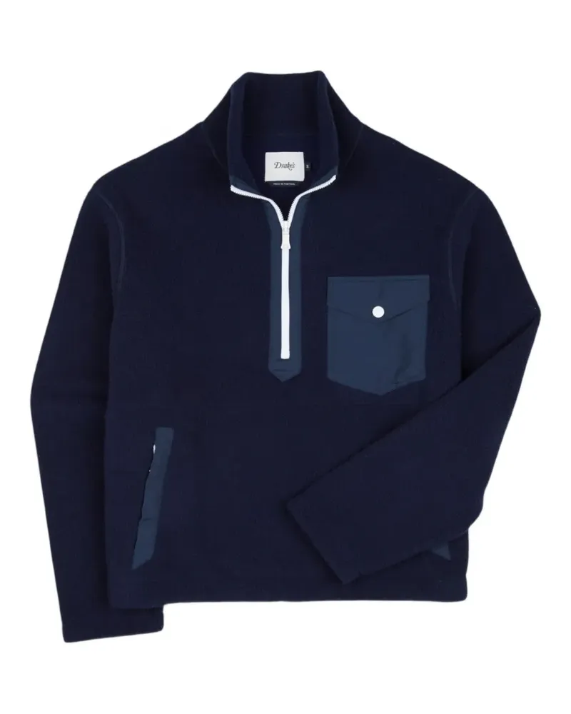 Drake's Fleecepullover mit kurzem Reißverschluss - Blau Blau