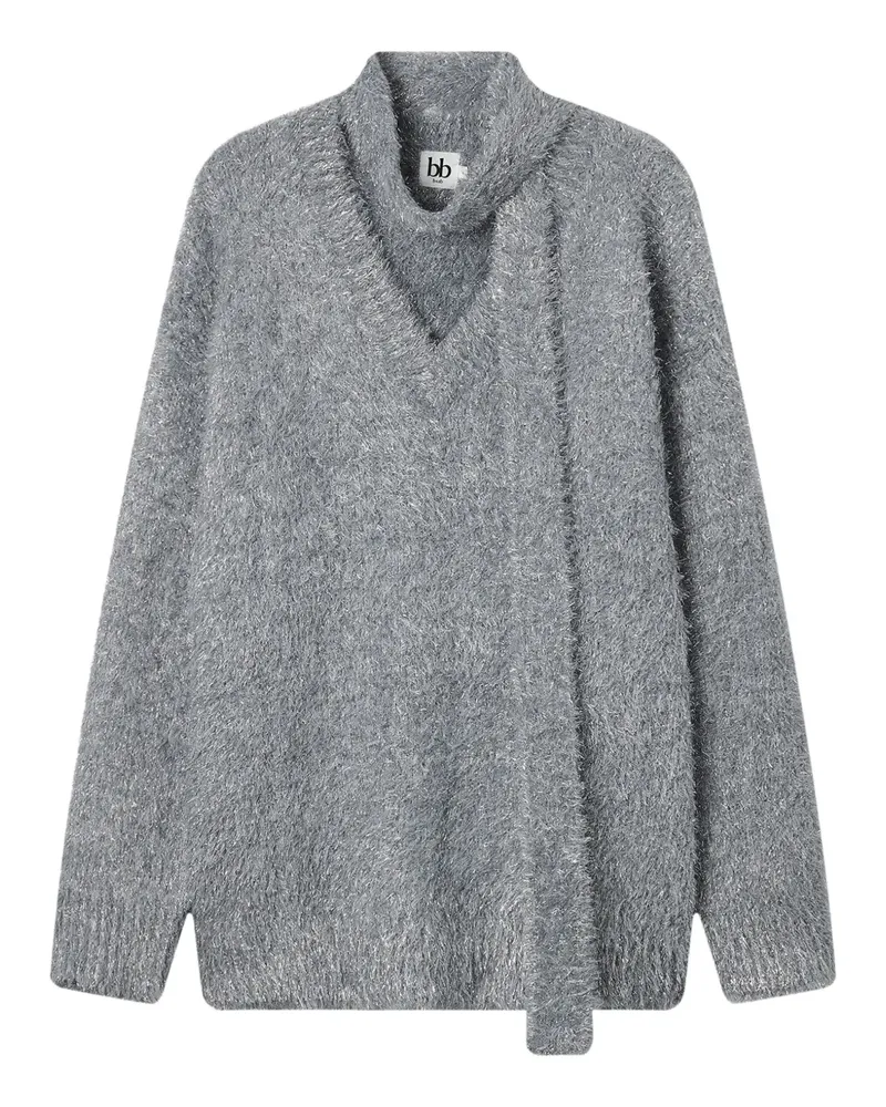 b+ab V-Ausschnitt-Pullover mit appliziertem Schal - Grau Grau