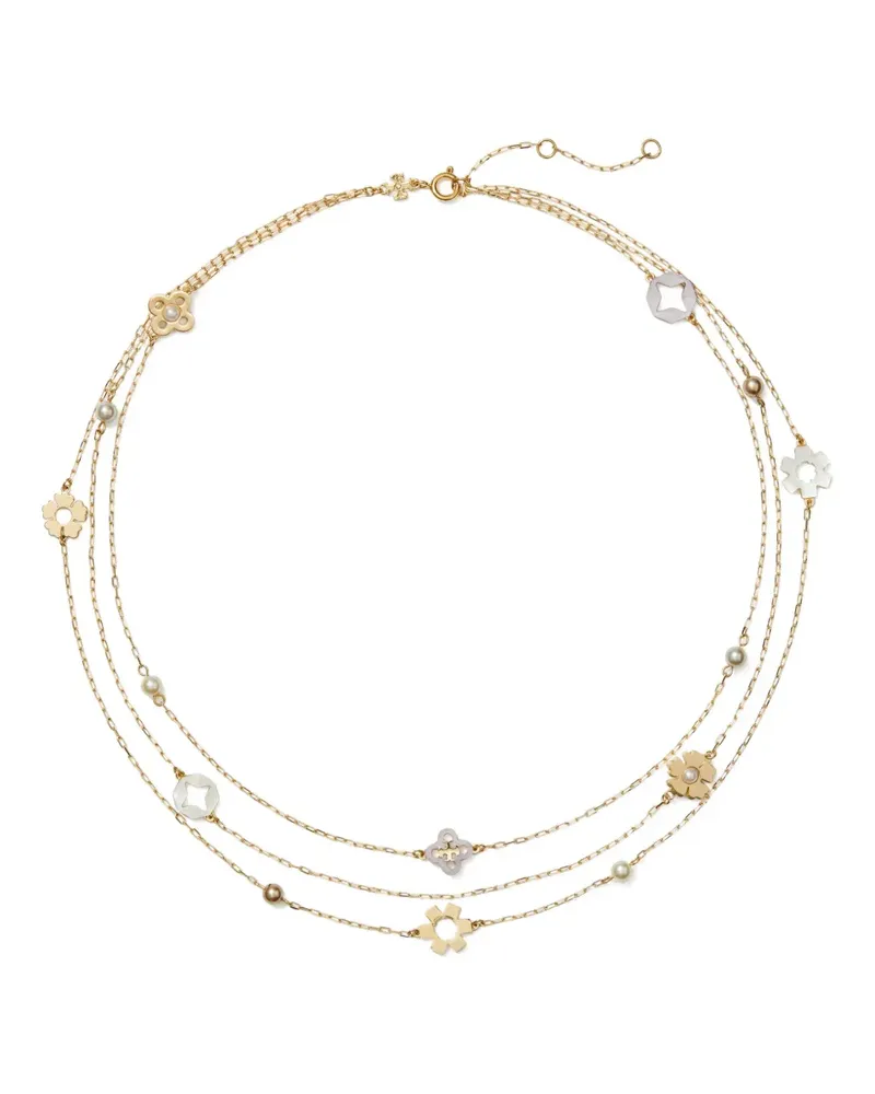 Tory Burch Dreifach-Halskette mit Blumenanhänger - Gold Gold