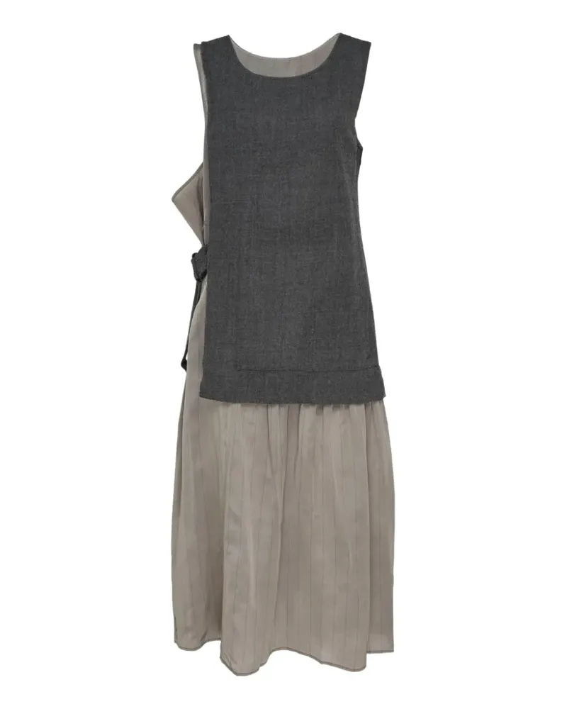 Yohji Yamamoto Midikleid im Layering-Look mit Nadelstreifen - Grau Grau