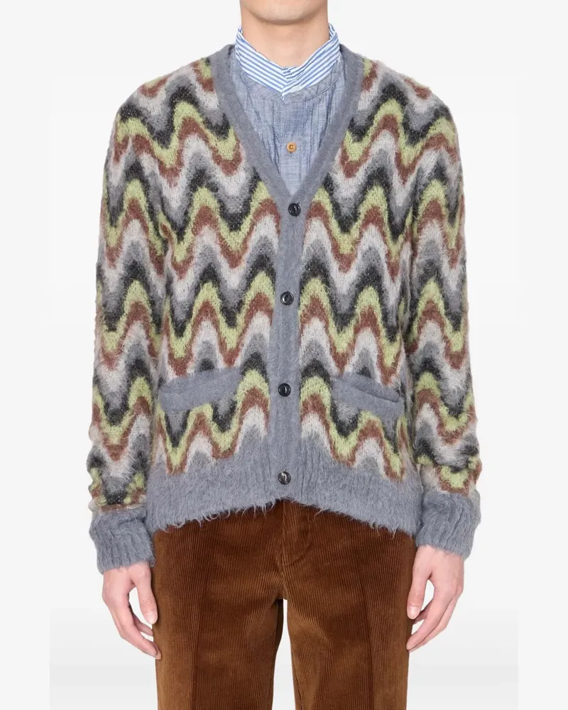 kolor Cardigan aus Alpakagemisch mit Wellenmuster - Grau Grau