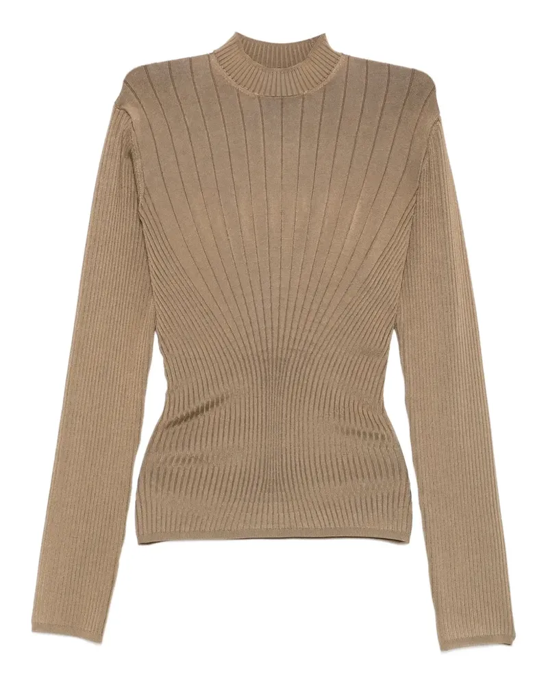 Thierry Mugler Gerippter Pullover mit Stehkragen - Nude Nude