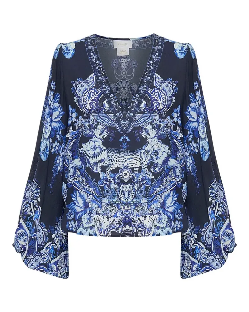 Camilla v-neck blouson-sleeve blouse - Blau Blau