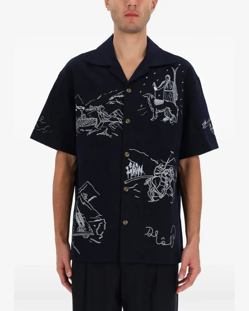 Drôle de Monsieur Hemd mit Stickerei - Blau Blau