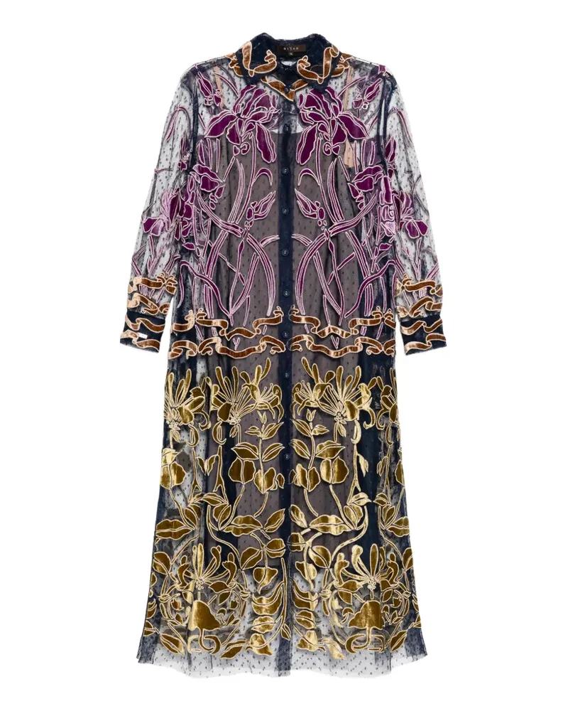 Biyan velvet-embroidered dot tulle shirt dress - Blau Blau