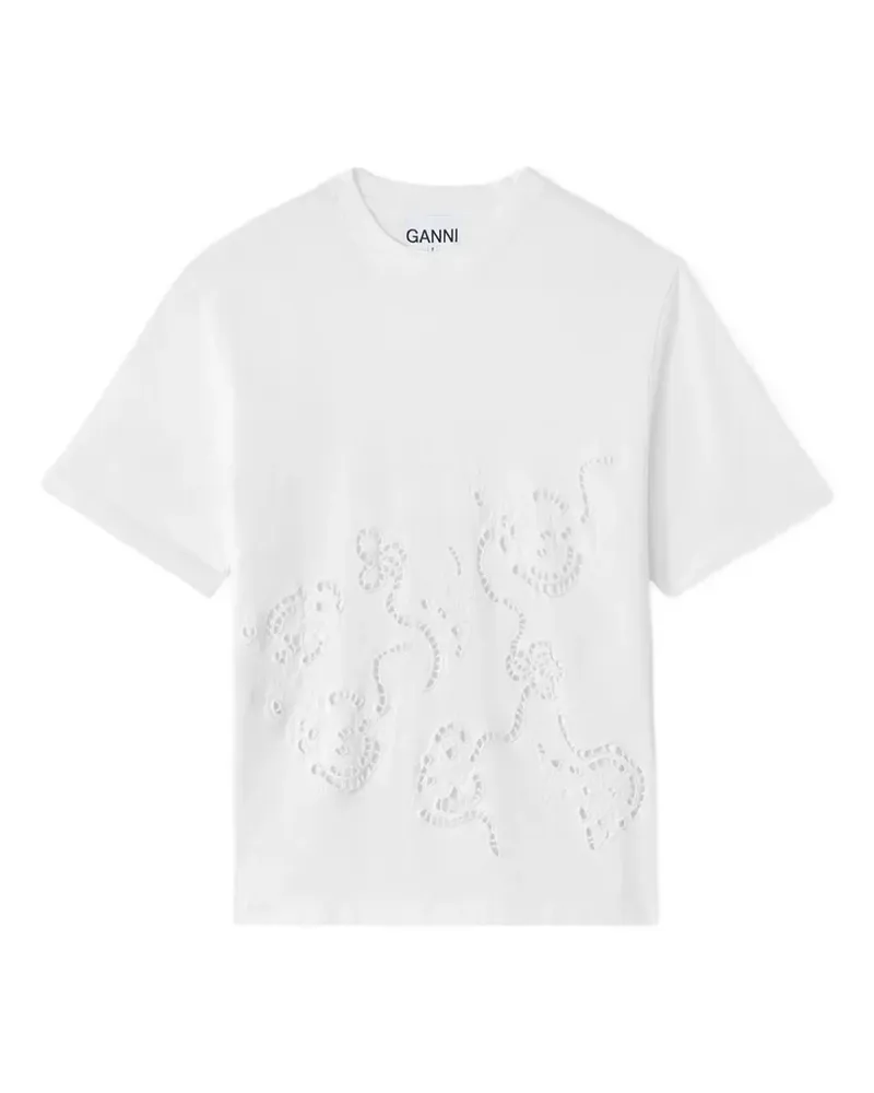Ganni broderie-anglaise T-shirt - Weiß Weiß