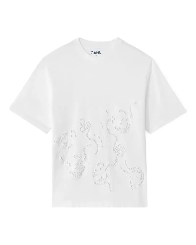 Ganni T-Shirt mit Lochstickerei - Weiß Weiß
