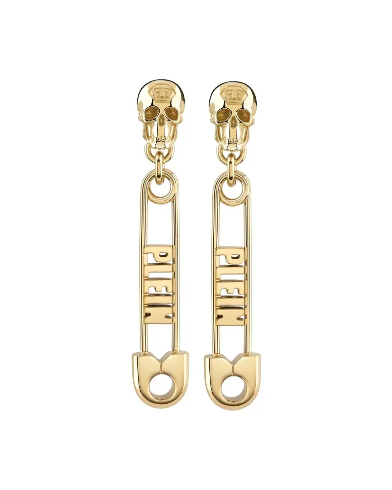 Philipp Plein gold safety pin Long Earrings Gold
