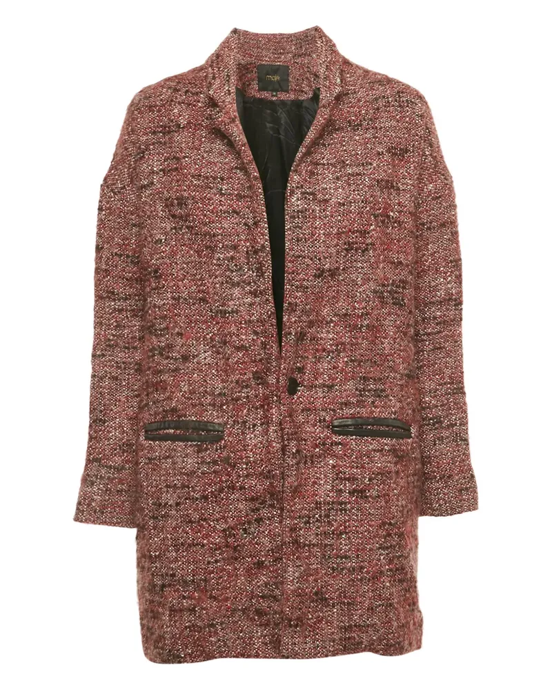Maje tweed leather-trimmed coat - Rot Rot