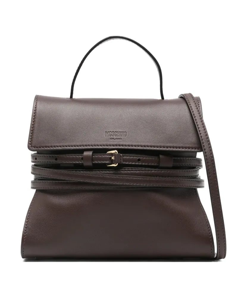 Moschino small Tie Me buckle-strap tote bag - Braun Braun