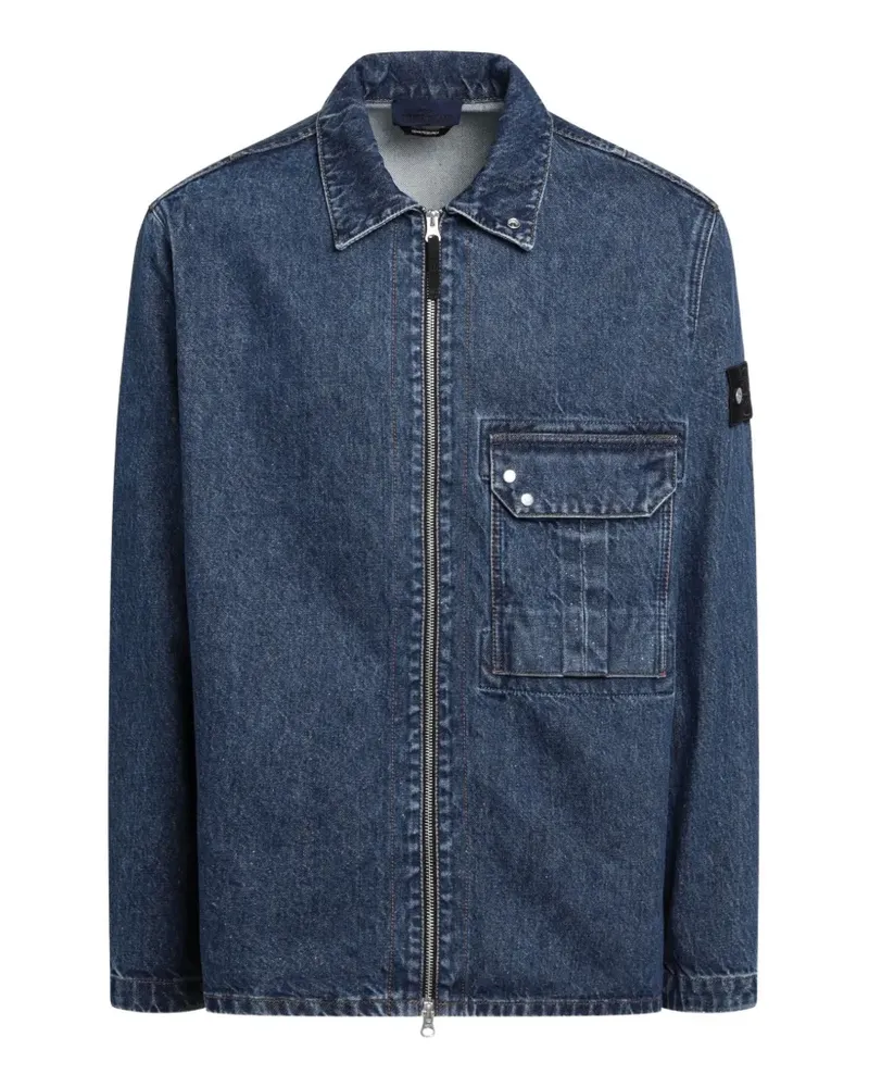 Stone Island logo-patch zip-up denim jacket - Blau Blau