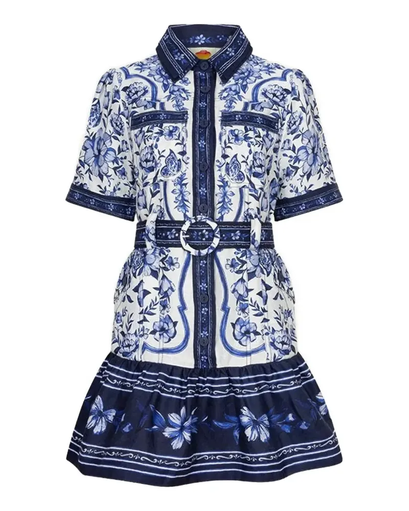 FARM Rio Porcelain Garden belted dress - Weiß Weiß