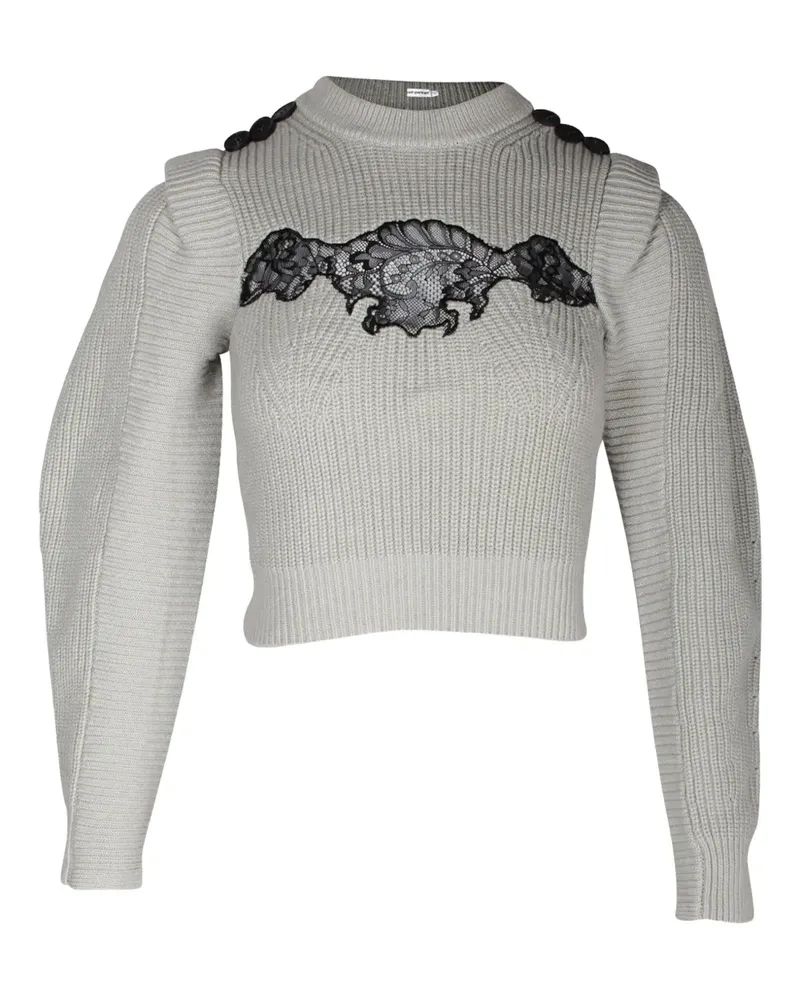 Self-Portrait lace-panel button-embellished sweater - Grau Grau
