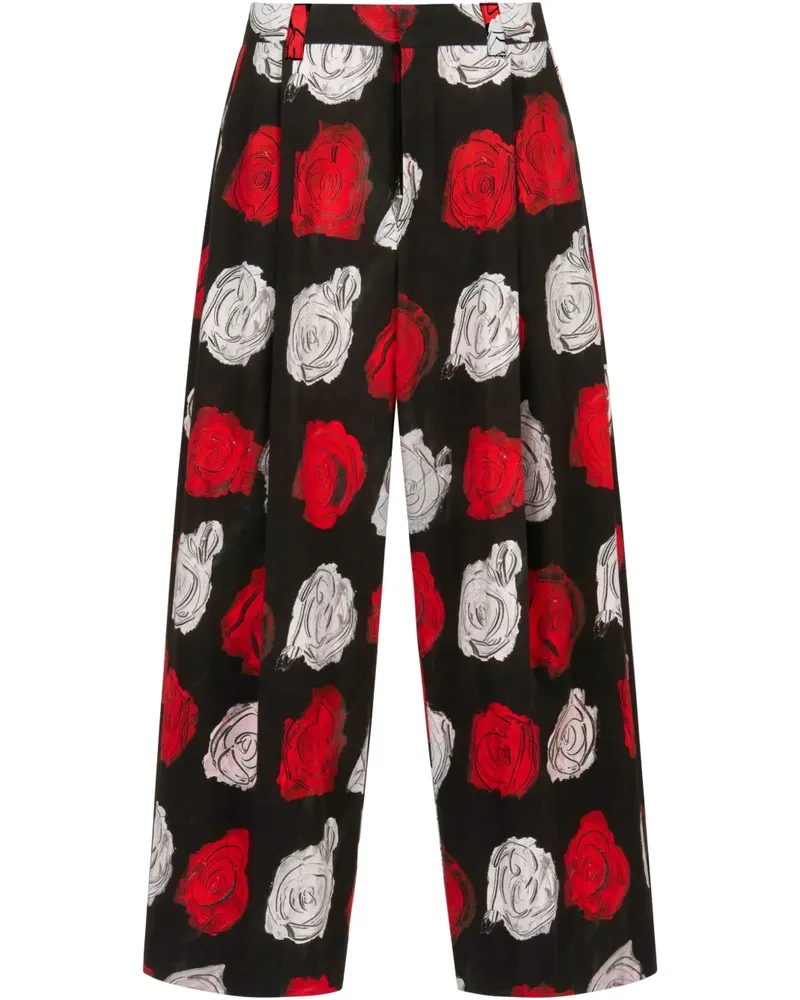 Marni Hose mit Rosen-Print - Schwarz Schwarz