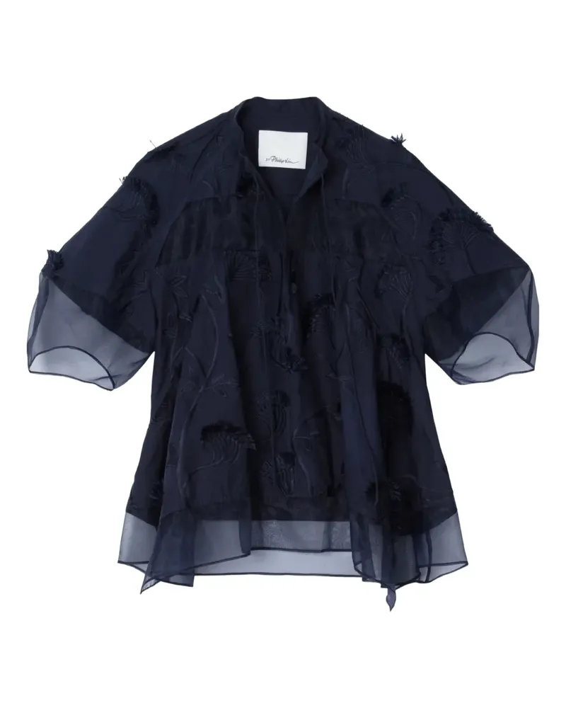 3.1 phillip lim Gerüschte Bluse mit Stickerei - Blau Blau