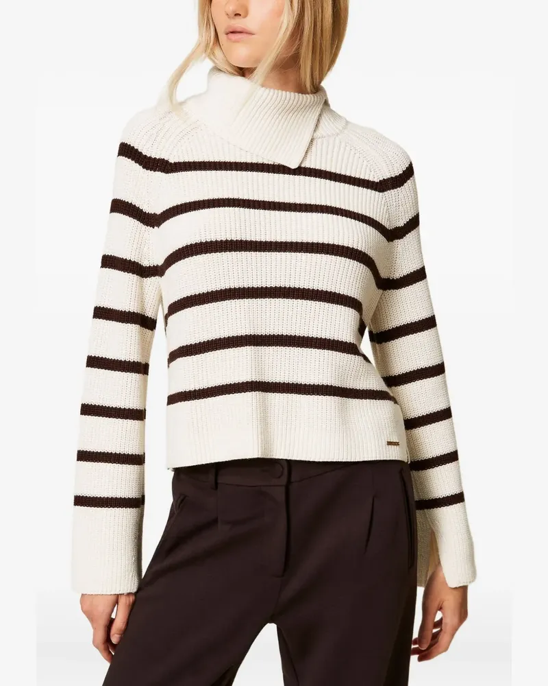 Twin-Set Asymmetrischer Pullover mit Streifen - Weiß Weiß