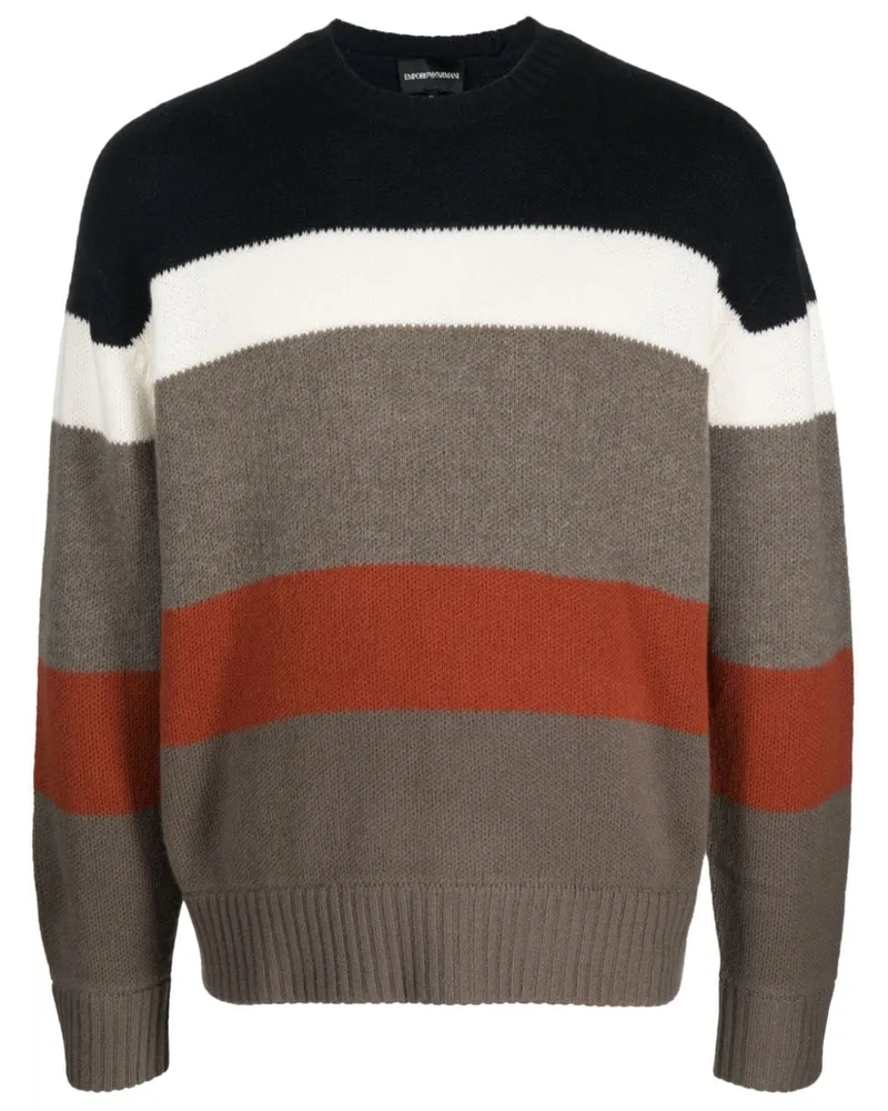 Emporio Armani Gestreifter Intarsien-Pullover - Blau Blau