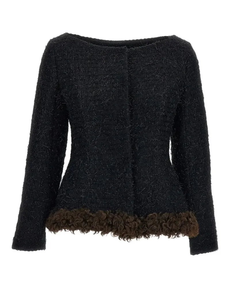 Simone Rocha faux-fur trim tweed jacket - Schwarz Schwarz