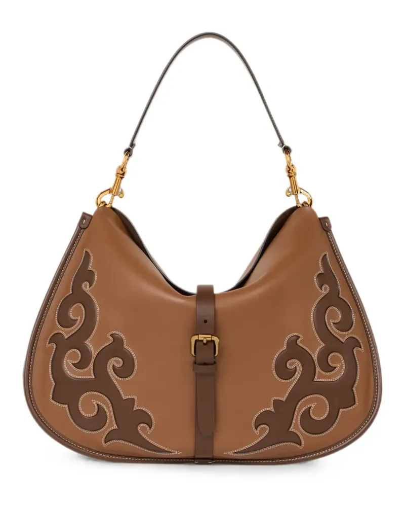 Etro maxi leather pony bag with texan embroidery - Braun Braun