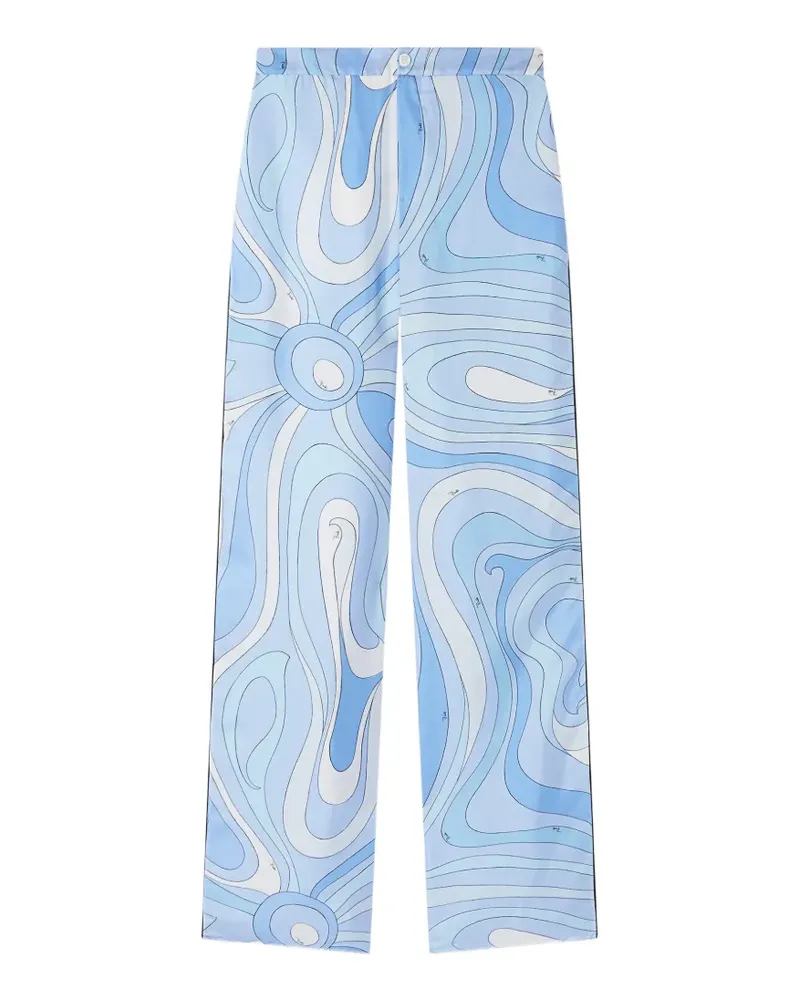 Emilio Pucci Marmo-print silk trousers - Blau Blau