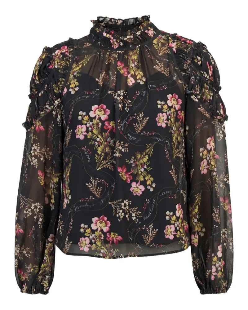 Cinq à Sept Gerüschtes Josette Love Letter Oberteil mit Blumenprint - Schwarz Schwarz