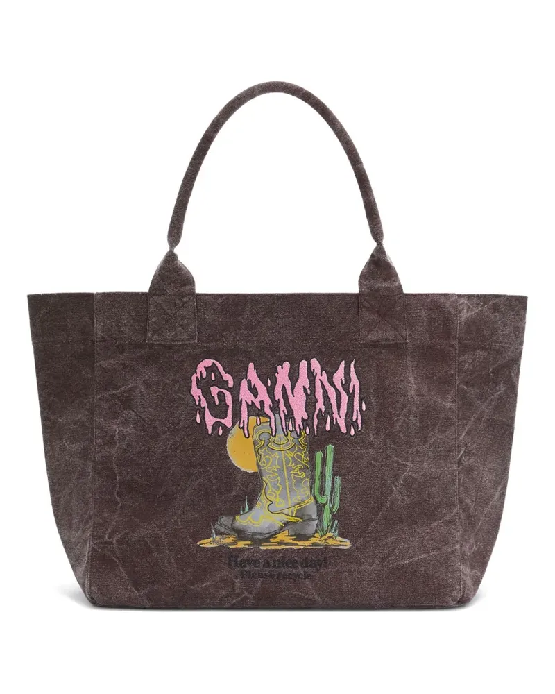 Ganni Grafische Tote Bag - Braun Braun