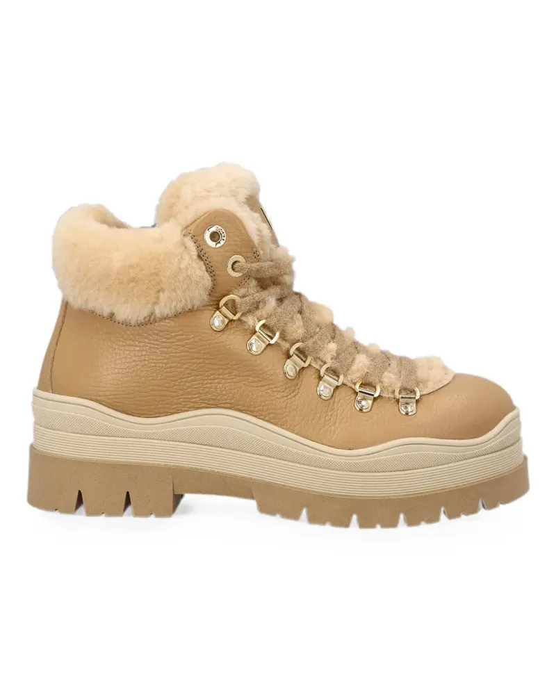 Bogner shearling-trim lace-up ankle boots - Nude Nude