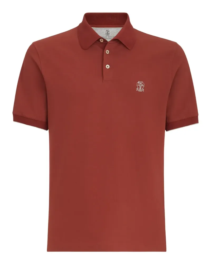 Brunello Cucinelli Poloshirt aus Baumwoll-Piqué mit Logo - Orange Orange