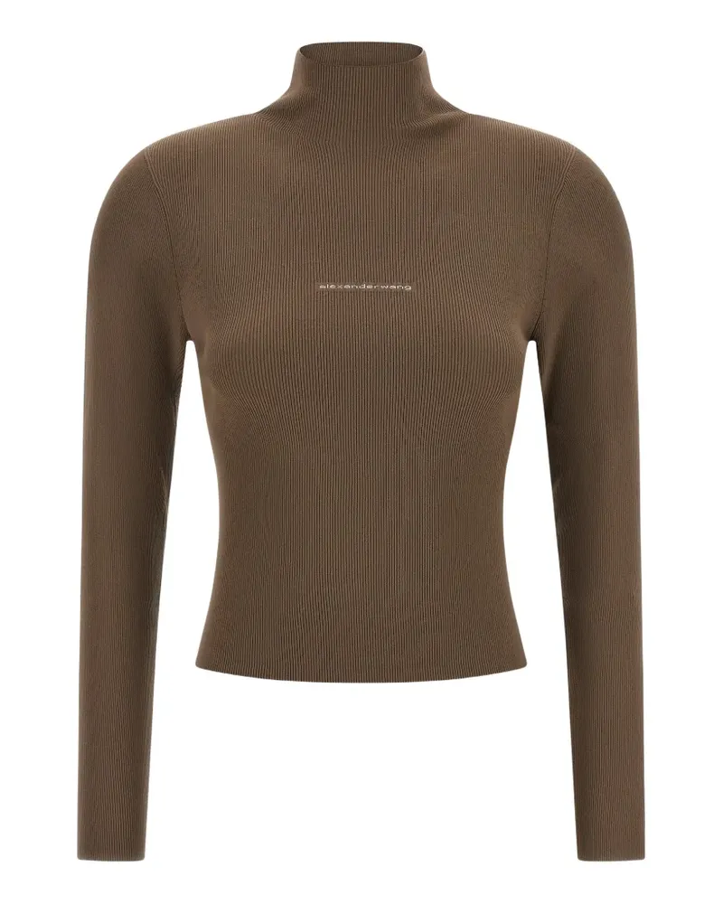 Alexander Wang logo-jacquard ribbed high-neck sweater - Braun Braun