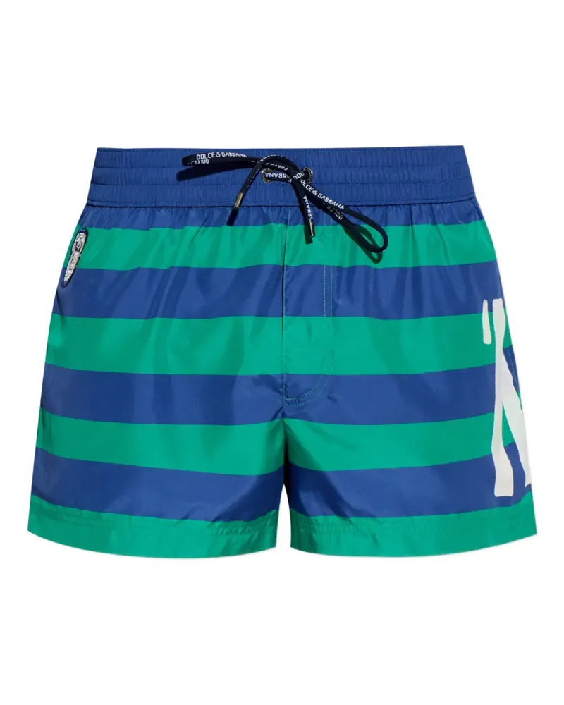 Dolce & Gabbana Gestreifte Badeshorts mit Logo-Patch - Blau Blau