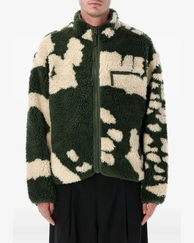 Obey Gemusterte Sherpa-Jacke mit Reißverschluss - Grün Grün